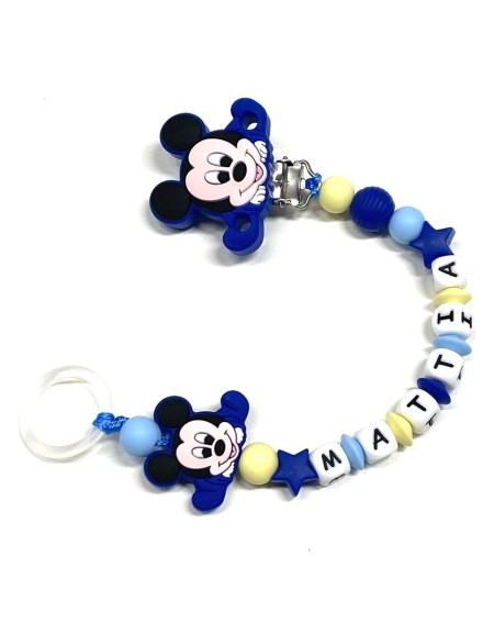 Babyjart Catenella portaciuccio PRESTIGE TOPOLINO in silicone con nome, gancio/adattatore ciuccio MAM e CHICCO 2