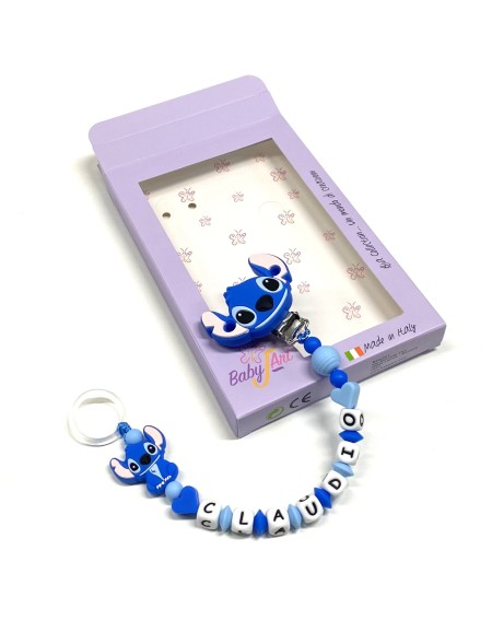 Babyjart Silikonschnullerkette PRESTIGE STITCH mit Name, Haken/Adapter Schnuller MAM und CHICCO 2