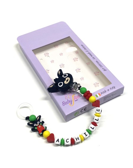 Babyjart Silikonschnullerkette PRESTIGE BING mit Name, Haken/Adapter Schnuller MAM und CHICCO 2