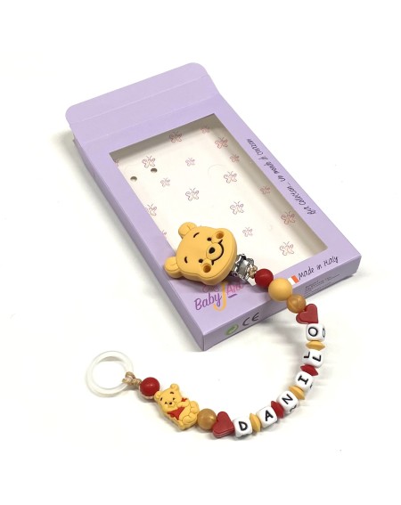 Babyjart silicone dummy chain PRESTIGE WINNIE with name, hook/adapter pacifier MAM and CHICCO 2
