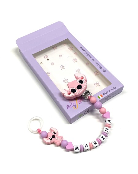 Babyjart silicone dummy chain PRESTIGE ANGEL with name, hook/adapter pacifier MAM and CHICCO 2