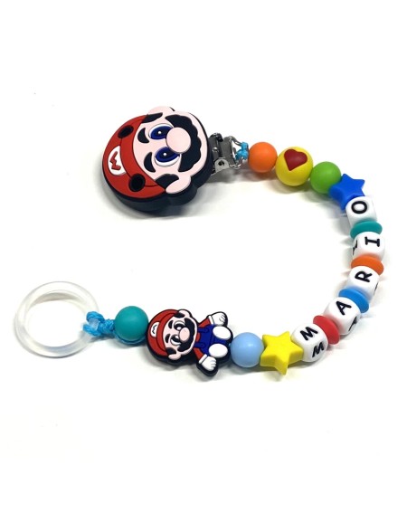 Babyjart silicone dummy chain PRESTIGE SUPER MARIO with name, hook/adapter pacifier MAM and CHICCO 2