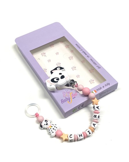 Babyjart silicone dummy chain PRESTIGE DALMATIAN with name, hook/adapter pacifier MAM and CHICCO 2