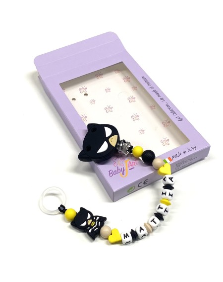 Babyjart silicone dummy chain PRESTIGE BATMAN with name, hook/adapter pacifier MAM and CHICCO 2