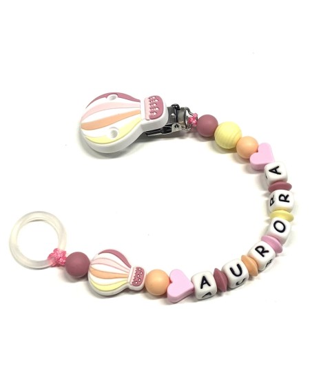 Babyjart silicone dummy chain PRESTIGE BALLOON with name, hook/adapter pacifier MAM and CHICCO