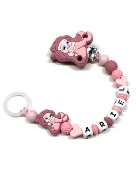 Babyjart Silikonschnullerkette PRESTIGE ARIEL DIE KLEINE MEERJUNGFRAU mit Name, Haken/Adapter Schnuller MAM und CHICCO 2