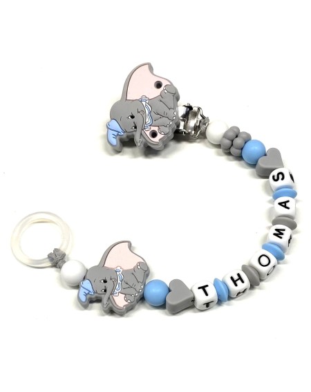 Babyjart Catenella portaciuccio PRESTIGE DUMBO in silicone con nome, gancio/adattatore ciuccio MAM e CHICCO 2