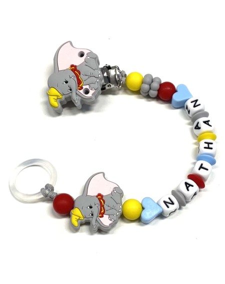 Babyjart Catenella portaciuccio PRESTIGE DUMBO in silicone con nome, gancio/adattatore ciuccio MAM e CHICCO 2