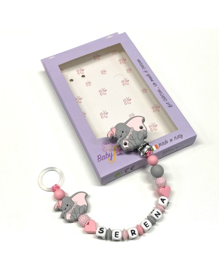 Babyjart silicone dummy chain PRESTIGE DUMBO with name, hook/adapter pacifier MAM and CHICCO 2