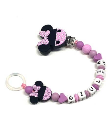 Babyjart silicone dummy chain PRESTIGE MINNIE BICOLOR with name, hook/adapter pacifier MAM and CHICCO 2