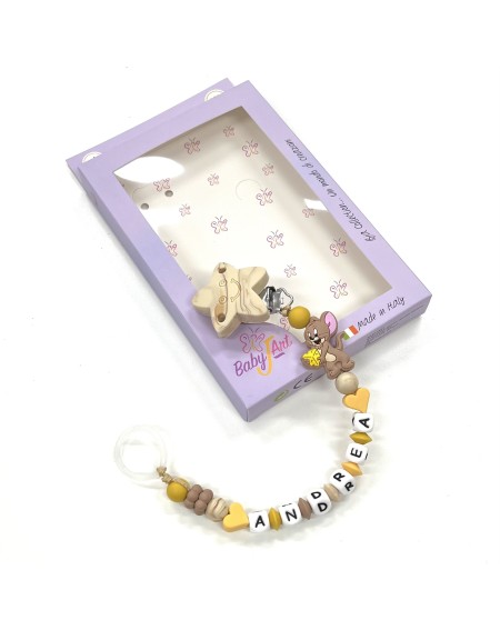 Babyjart Catenella portaciuccio PRESTIGE JERRY in silicone con nome, gancio/adattatore ciuccio MAM e CHICCO 2