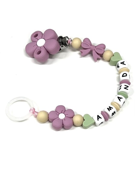 Babyjart Silikonschnullerkette PRESTIGE GÄNSEBLÜMCHEN mit Name, Haken/Adapter Schnuller MAM und CHICCO