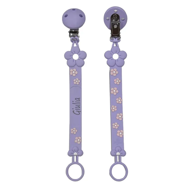 Cadena de chupete FLAT MARGARITA GLICINA de silicona para chupete con nombre, gancho/adaptador para chupete mam/chicco