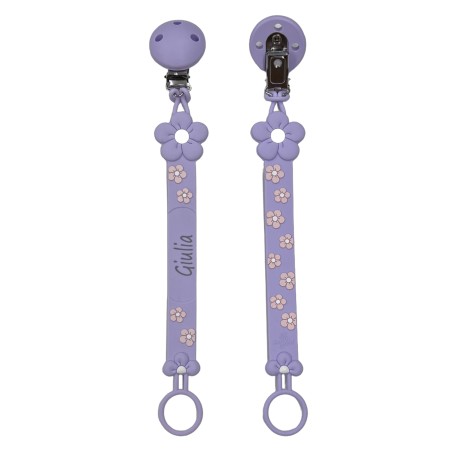 Cadena de chupete FLAT MARGARITA GLICINA de silicona para chupete con nombre, gancho/adaptador para chupete mam/chicco