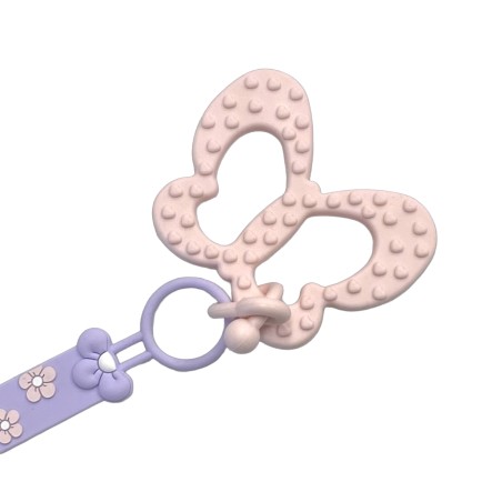 Catenella portaciuccio FLAT MARGHERITA GLICINE in silicone con nome, gancio/adattatore ciuccio MAM e CHICCO