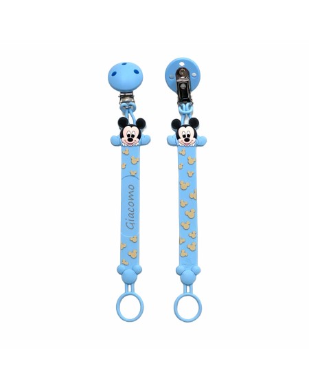 Pacifier chain in silicone FLAT MICKEY MOUSE with name, hook / adapter pacifier MAM and CHICCO
