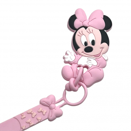Pacifier chain in silicone FLAT MINNIE MOUSE LIGHT PINK with name, hook/adapter pacifier MAM/CHICCO