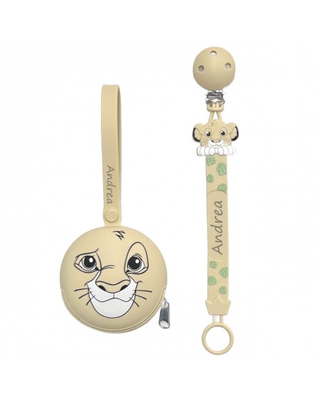 Pacifier chain in silicone FLAT LION BEIGE  with name, hook / adapter pacifier MAM and CHICCO 2