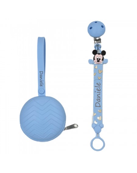 Pacifier chain in silicone FLAT MICKEY MOUSE with name, hook / adapter pacifier MAM and CHICCO 2