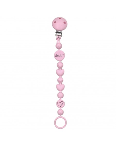 Catenella portaciuccio BUBBLE ROSA CHIARO in silicone con nome, gancio/adattatore ciuccio MAM e CHICCO