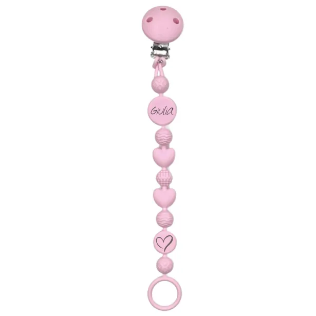 Pacifier chain in silicone BUBBLE LIGHT PINK with name, hook / adapter pacifier MAM and CHICCO