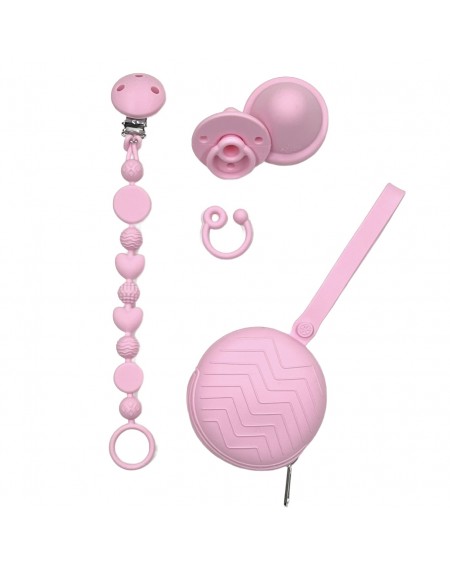 Cadeia de chupeta BUBBLE ROSA CLARO de silicone com nome, adaptador / gancho de chupeta MAM e CHICCO 2