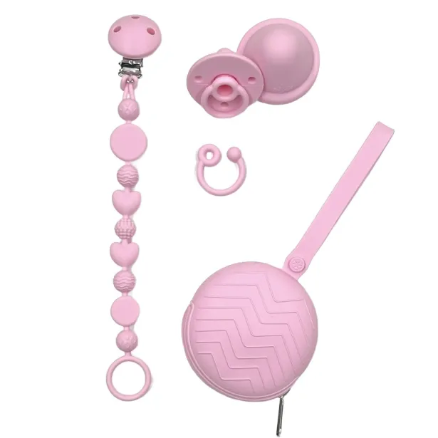 Catenella portaciuccio BUBBLE ROSA CHIARO in silicone con nome, gancio/adattatore ciuccio MAM e CHICCO