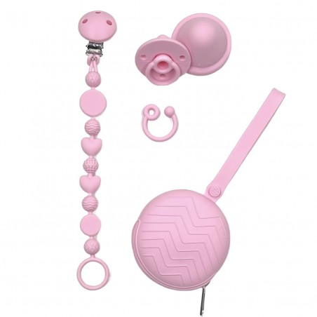 Catenella portaciuccio BUBBLE ROSA CHIARO in silicone con nome, gancio/adattatore ciuccio MAM e CHICCO