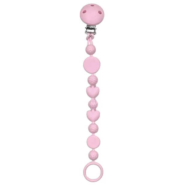 Catenella portaciuccio BUBBLE ROSA CHIARO in silicone con nome, gancio/adattatore ciuccio MAM e CHICCO