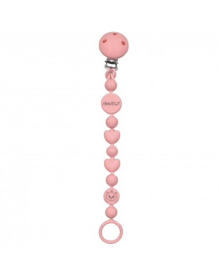 Catenella portaciuccio BUBBLE ROSA PASTELLO in silicone con nome, gancio/adattatore ciuccio MAM e CHICCO
