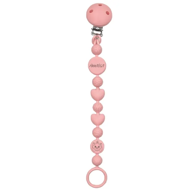Pacifier chain in silicone BUBBLE PASTEL PINK with name, hook / adapter pacifier MAM and CHICCO