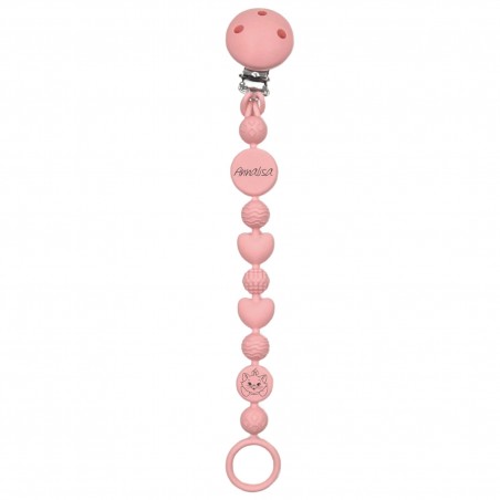 Catenella portaciuccio BUBBLE ROSA PASTELLO in silicone con nome, gancio/adattatore ciuccio MAM e CHICCO