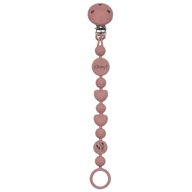 Catenella portaciuccio BUBBLE BLUSH in silicone con nome, gancio/adattatore ciuccio MAM e CHICCO