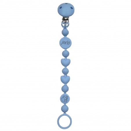 Chaîne de tétine BUBBLE BLEU PASTEL en silicone avec nom, crochet / adaptateur de tétine MAM et CHICCO