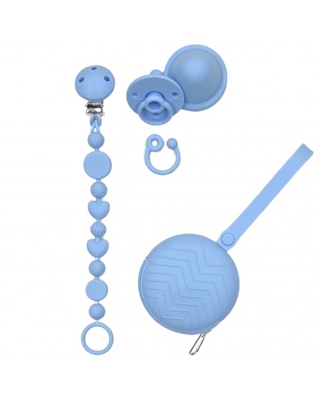 Catenella portaciuccio BUBBLE AZZURRO PASTELLO in silicone con nome, gancio/adattatore ciuccio MAM e CHICCO 2
