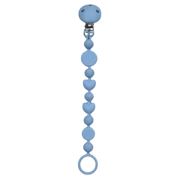Chaîne de tétine BUBBLE BLEU PASTEL en silicone avec nom, crochet / adaptateur de tétine MAM et CHICCO