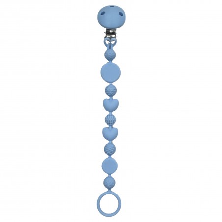 Chaîne de tétine BUBBLE BLEU PASTEL en silicone avec nom, crochet / adaptateur de tétine MAM et CHICCO
