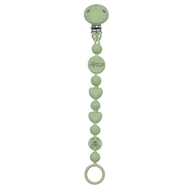 Cadena de chupete BUBBLE SALVIA de silicona para chupete con nombre, gancho / adaptador para chupete MAM e CHICCO