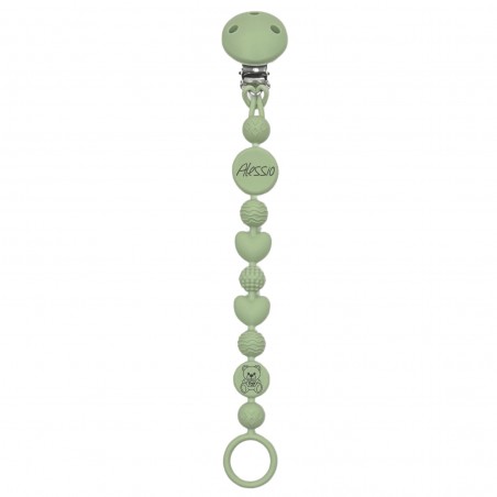 Catenella portaciuccio BUBBLE SALVIA in silicone con nome, gancio/adattatore ciuccio MAM e CHICCO