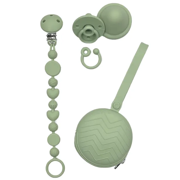 Cadena de chupete BUBBLE SALVIA de silicona para chupete con nombre, gancho / adaptador para chupete MAM e CHICCO