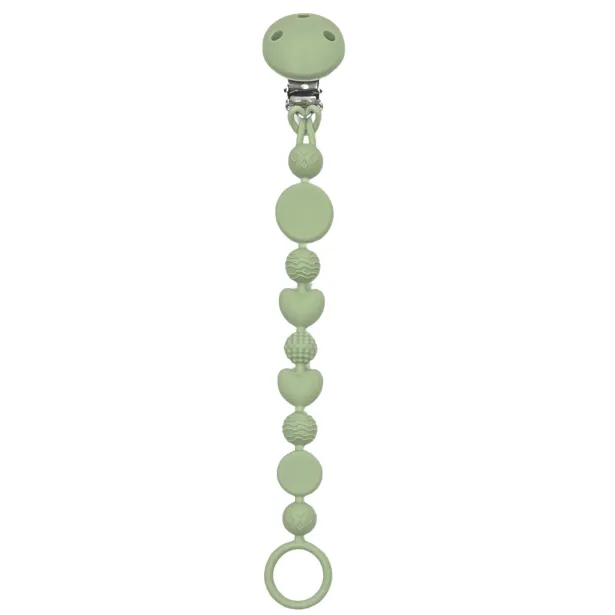 Pacifier chain in silicone BUBBLE SAGE with name, hook / adapter pacifier MAM and CHICCO