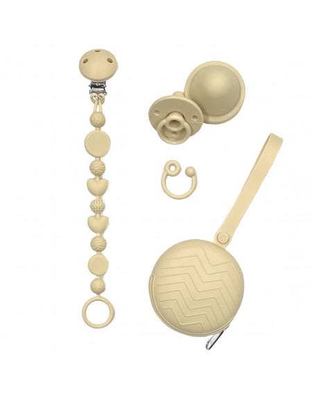 Catenella portaciuccio BUBBLE BEIGE in silicone con nome, gancio/adattatore ciuccio MAM e CHICCO 2