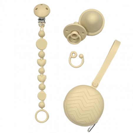 Cadena de chupete BUBBLE BEIGE de silicona para chupete con nombre, gancho / adaptador para chupete MAM e CHICCO