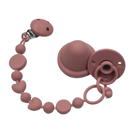 Catenella portaciuccio BUBBLE BLUSH in silicone con nome, gancio/adattatore ciuccio MAM e CHICCO