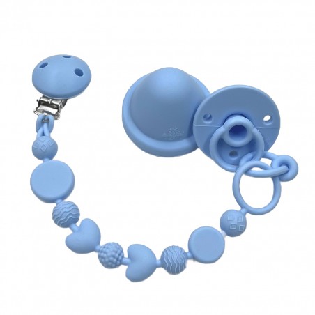 Pacifier chain in silicone BUBBLE PASTEL BLUE with name, hook / adapter pacifier MAM and CHICCO
