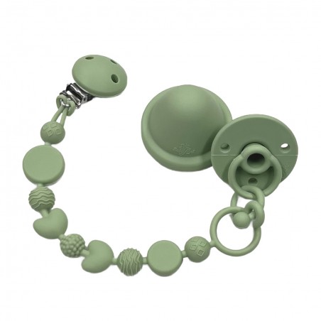 Pacifier chain in silicone BUBBLE SAGE with name, hook / adapter pacifier MAM and CHICCO