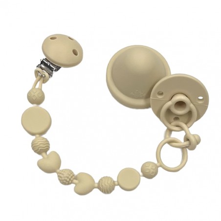 Cadena de chupete BUBBLE BEIGE de silicona para chupete con nombre, gancho / adaptador para chupete MAM e CHICCO