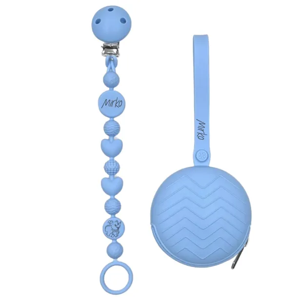 Catenella portaciuccio BUBBLE AZZURRO PASTELLO in silicone con nome, gancio/adattatore ciuccio MAM e CHICCO