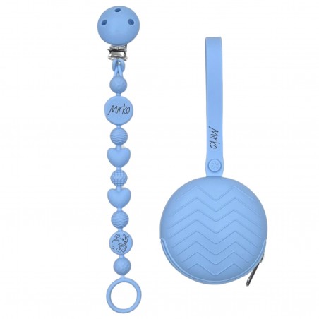 Pacifier chain in silicone BUBBLE PASTEL BLUE with name, hook / adapter pacifier MAM and CHICCO