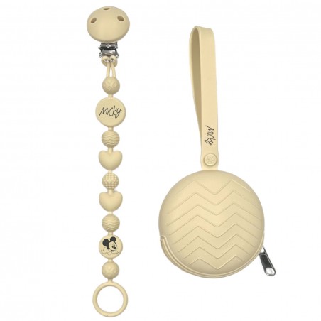 Pacifier chain in silicone BUBBLE BEIGE with name, hook / adapter pacifier MAM and CHICCO